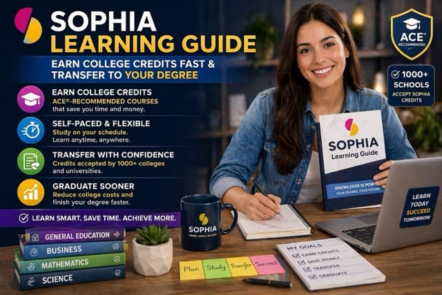 Student earning Sophia Learning college credits online on laptop