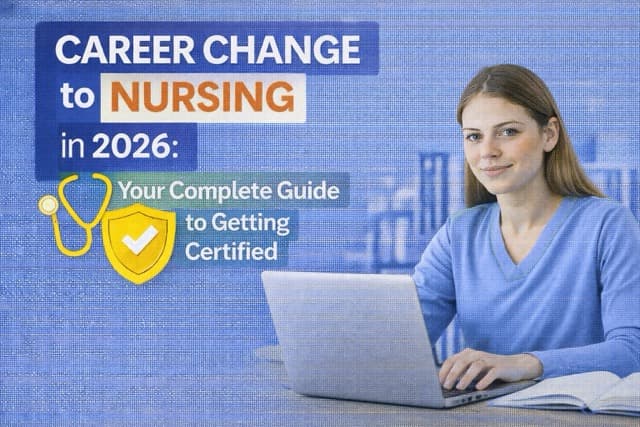 Career change to nursing - person in scrubs studying for nursing certification